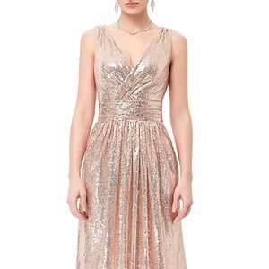 Kate Kasin Women Sequin Bridesmaid Dress Sleeveless Maxi Evening Prom Dresses